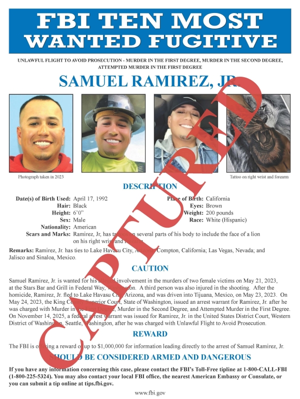 FBI Ten Most Wanted Fugitive Charged in Double Homicide Apprehended in Mexico